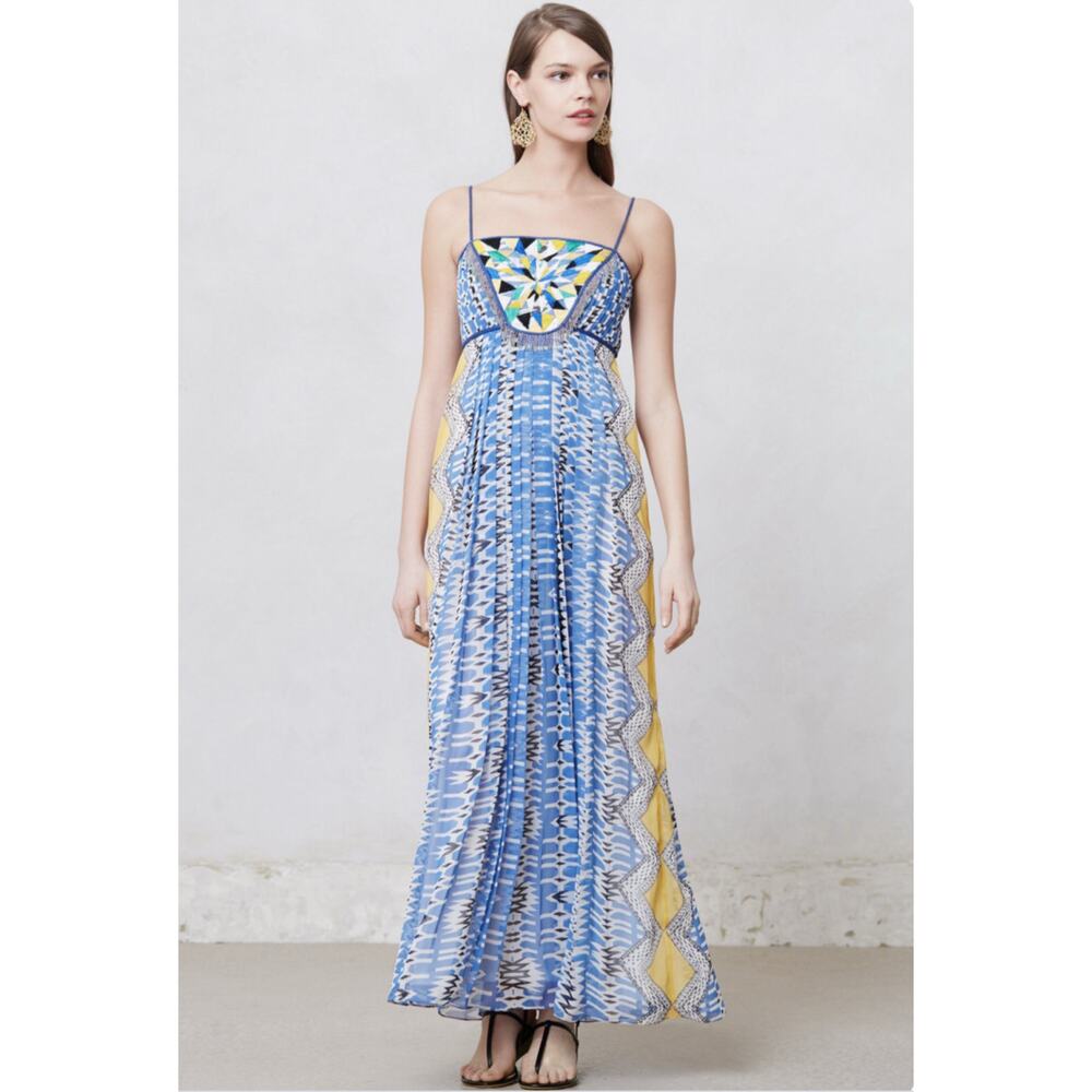 RANNA GILL ANTHROPOLOGIE Boho Maxi Dress Womens Small Petite Sunburst Beaded